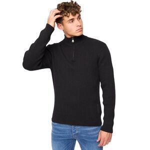 Crosshatch Mens Havaline Knitted Quarter Zip Pullover / Black